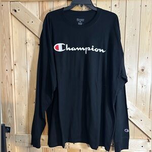 Champion Script Logo Long Sleeve T-Shirt Men’s 2XL Black Graphic Logo Tee NWOT